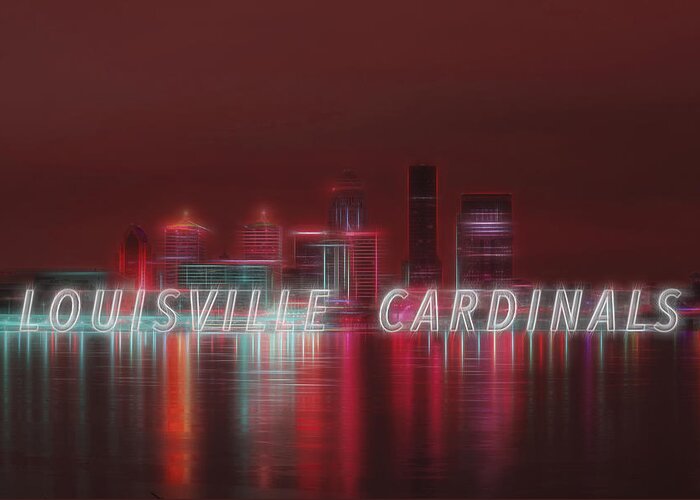 Louisville Greeting Card featuring the photograph Louisville Kentucky Skyline RED Univ of Louisville by David Haskett II