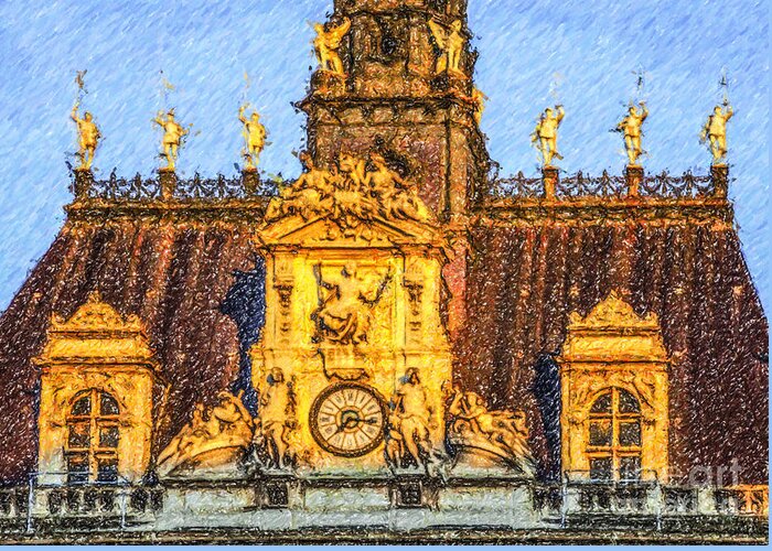 Musee Du Louvre Greeting Card featuring the digital art Louvre Roof by Liz Leyden