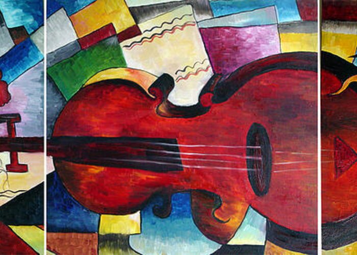 Triptych Greeting Card featuring the painting Love and Music Triptych by Dorothy Maier