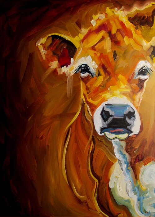 Cow Animal Art Oil Painting Greeting Card featuring the painting Love Cow by Diane Whitehead