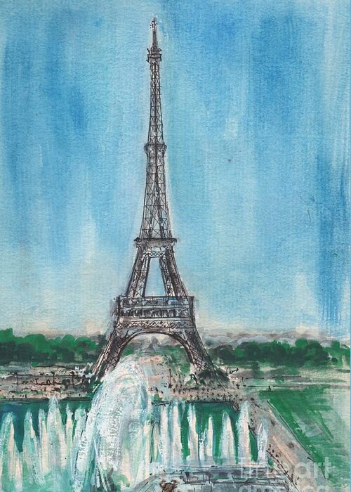 Eiffel Tower Greeting Card featuring the painting Love of the Eiffel by Mary Armstrong