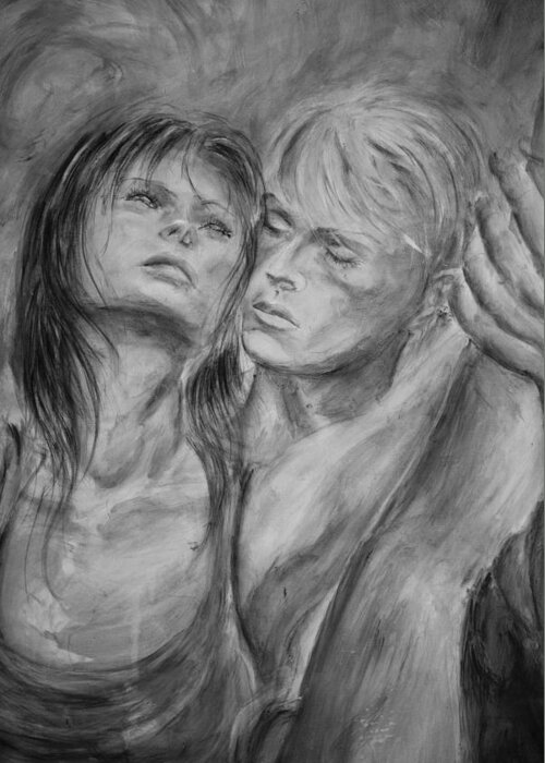 Lovers Greeting Card featuring the painting Lovers in Mono 02 by Nik Helbig
