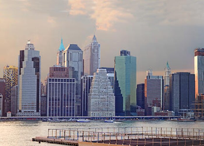 Panorama Greeting Card featuring the photograph Lower Manhattan Panorama from Brooklyn by Thomas Marchessault