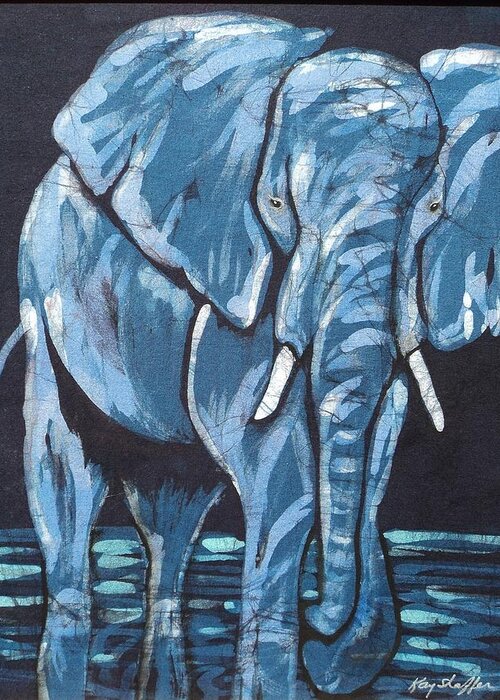 Blue Greeting Card featuring the tapestry - textile Loxodonta by Kay Shaffer