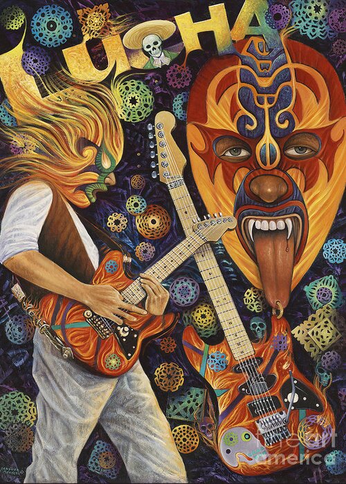 Lucha Greeting Card featuring the painting Lucha Rock by Ricardo Chavez-Mendez