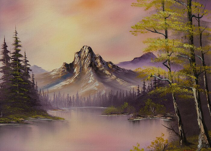 Landscape Greeting Card featuring the painting Luminous Lake by Chris Steele