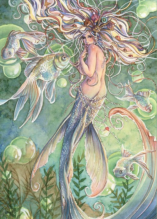 Mermaid Greeting Card featuring the painting Lusinga by Sara Burrier