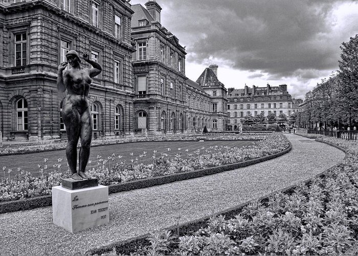 Luxembourg Gardens Greeting Card featuring the photograph Luxembourg Gardens Black and White by Allen Beatty