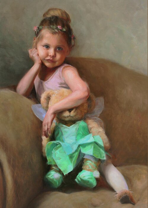 Little Girl Greeting Card featuring the painting Lydia and Tinker Bear by Anna Rose Bain