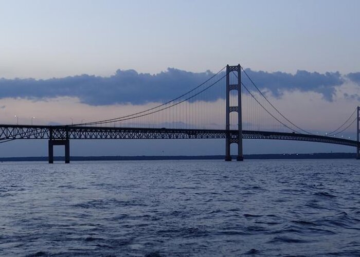 Bridge Greeting Card featuring the photograph Mackinac Bridge at Eventide by Keith Stokes