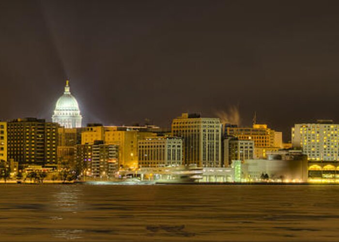 Capitol Greeting Card featuring the photograph Madison - Wisconsin City panorama - no fireworks by Steven Ralser