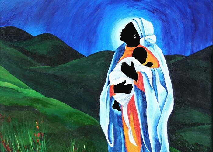 Female Greeting Card featuring the painting Madonna And Child Hope For The World by Patricia Brintle