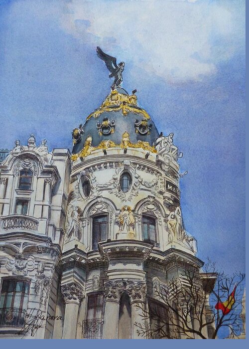 Architecture Greeting Card featuring the painting Madrid by Henrieta Maneva