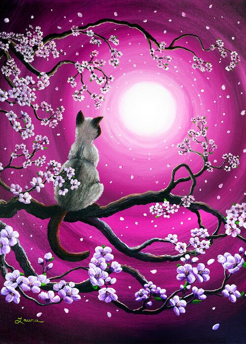 Japanese Greeting Card featuring the painting Magenta Morning Sakura by Laura Iverson