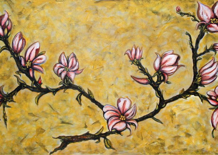 Landscape Greeting Card featuring the painting Magnolia by Rae Chichilnitsky