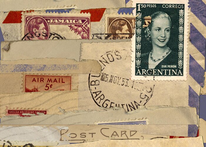 Eva Peron Greeting Card featuring the photograph Mail Collage Eva Peron by Carol Leigh