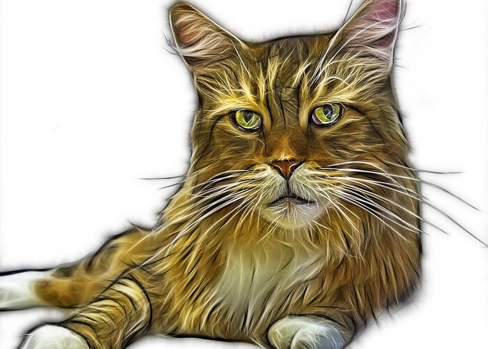 Cat Greeting Card featuring the painting Maine Coon Cat - 3926 - WB by James Ahn