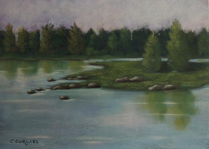 Maine Greeting Card featuring the pastel Maine Reflections by Carol Corliss