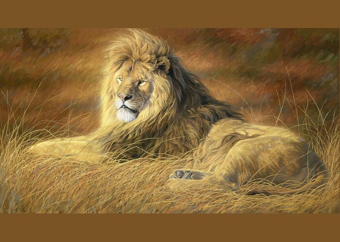 Lion Greeting Card featuring the painting Majestic by Lucie Bilodeau