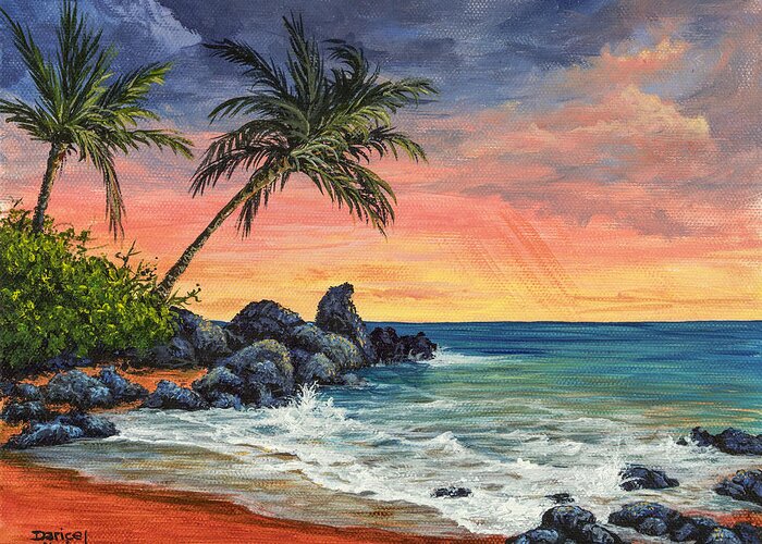 Landscape Greeting Card featuring the painting Makena Beach Sunset by Darice Machel McGuire