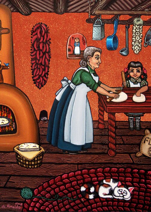Cook Greeting Card featuring the painting Making Tortillas by Victoria De Almeida