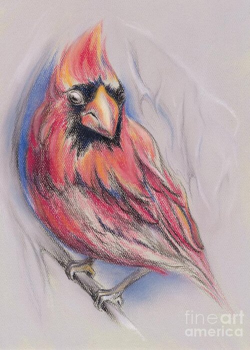 Bird Greeting Card featuring the pastel Male Cardinal in Winter by MM Anderson