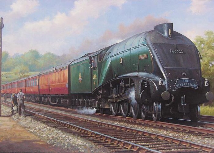 Steam Train\steam Train Artist Greeting Card featuring the painting Mallard on the Elizabethan. by Mike Jeffries