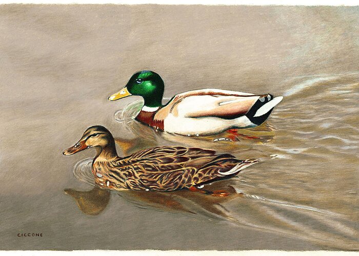 Ducks Greeting Card featuring the painting Mallards by Jill Ciccone Pike