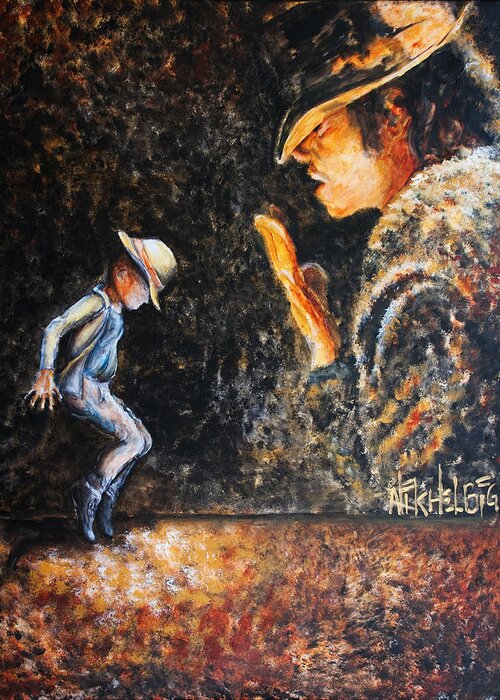 Michael Jackson Greeting Card featuring the painting Man In The Mirror by Nik Helbig