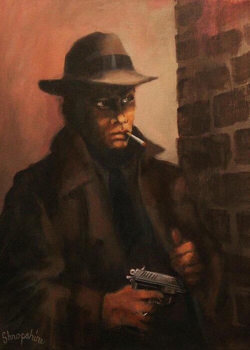 City Noir Greeting Card featuring the painting Man in the Shadows by Tom Shropshire