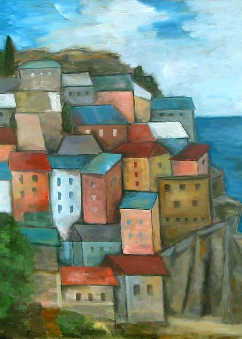 Landscape Greeting Card featuring the painting Manarola Cinque Terre by Trish Toro