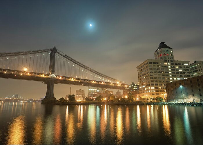Suspension Bridge Greeting Card featuring the photograph Manhattan Bridge And Brooklyn by Cirano83