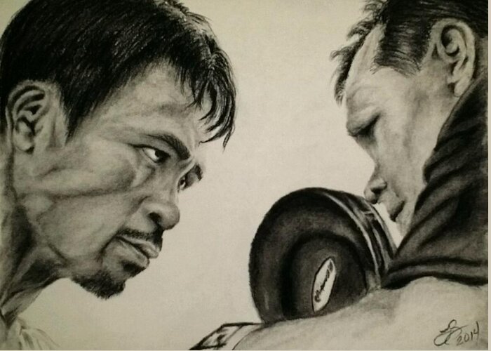 Manny Pacquiano Greeting Card featuring the drawing Manny and Freddie by Tim Brandt