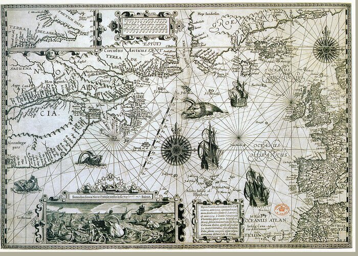 1594 Greeting Card featuring the painting Map Canada, C1594 by Granger