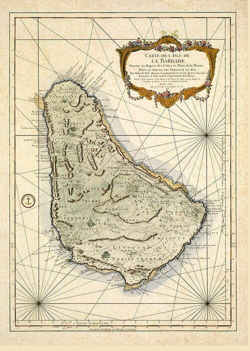 Barbados Greeting Card featuring the photograph Map of Barbados 1758 by Andrew Fare