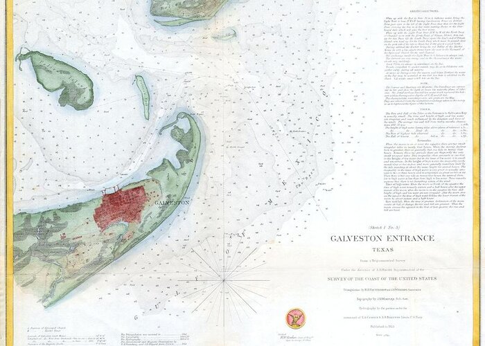 Greeting Card featuring the photograph Map of Galveston City and Harbor Texas by Paul Fearn