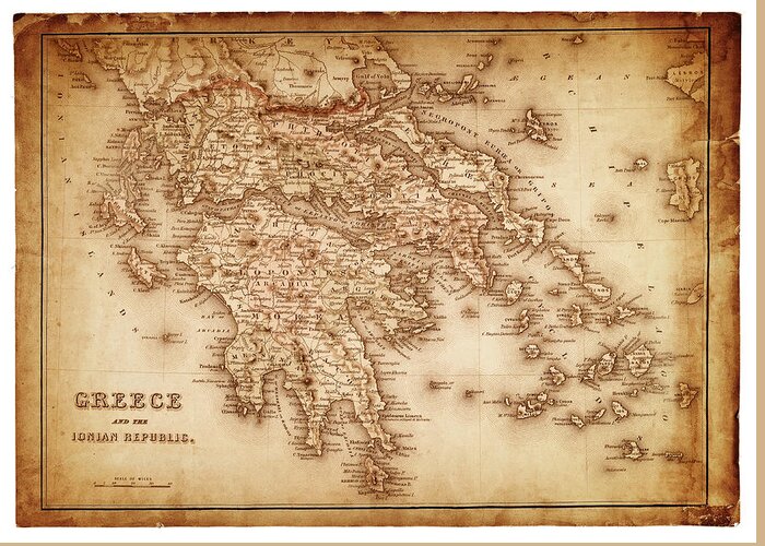 Greek Culture Greeting Card featuring the digital art Map Of Greece 1854 by Thepalmer
