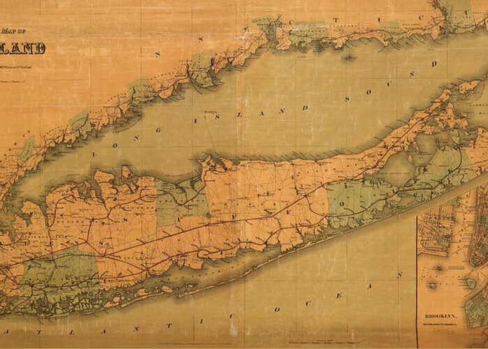 Long Island Greeting Card featuring the photograph Map of Long Island 1888 by Andrew Fare