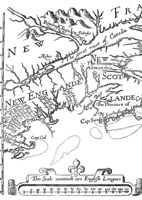 1624 Greeting Card featuring the painting Map Of New England, 1624 by Granger