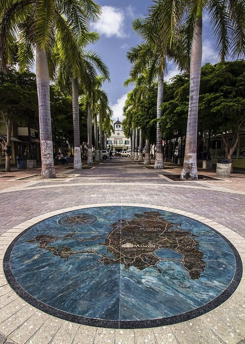 St Maarten Greeting Card featuring the photograph Map of St. Maarten in the boardwalk by Sven Brogren