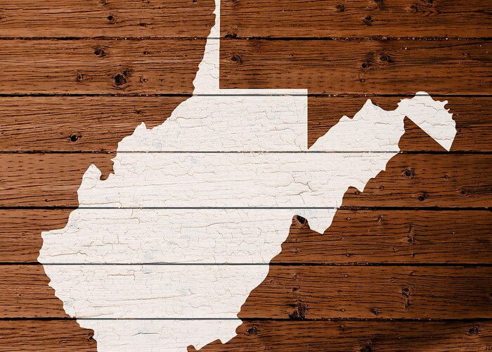 Map Greeting Card featuring the mixed media Map Of West Virginia State Outline White Distressed Paint On Reclaimed Wood Planks by Design Turnpike
