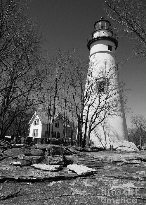 Marblehead Lighthouse Greeting Card featuring the photograph Marblehead Lighthouse BW by Mel Steinhauer