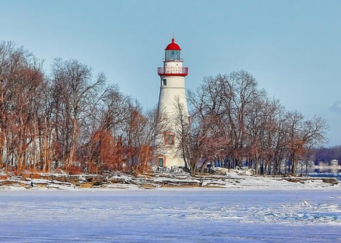 Marblehead Lighthouse Greeting Card featuring the photograph Marblehead Lighthouse in Winter by Jack Schultz