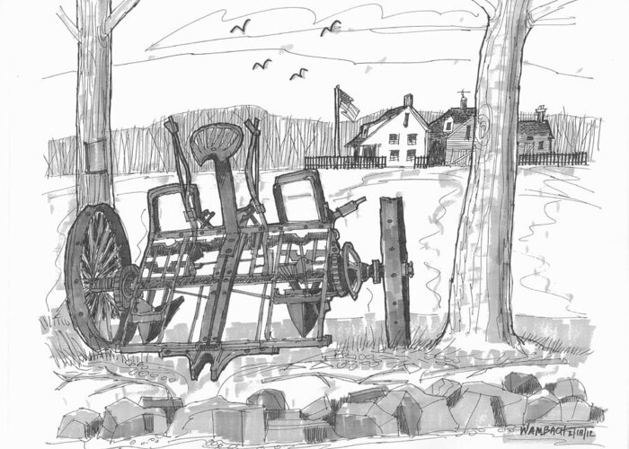 Farm Equipment Greeting Card featuring the drawing Marbletown Farm Equipment by Richard Wambach