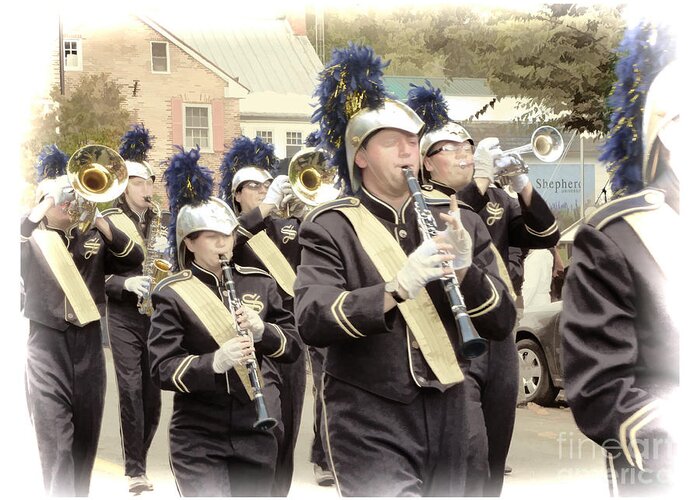 Julia Springer Greeting Card featuring the photograph Marching Band - Shepherd University Ram Band at Homecoming 2012 by Julia Springer