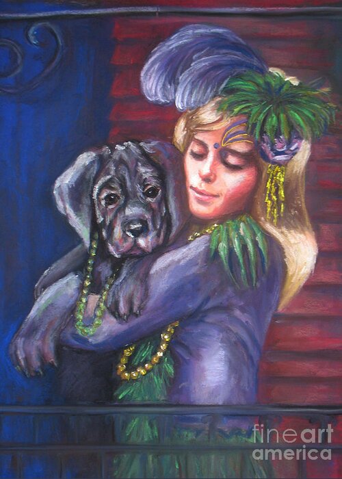 Portrait Greeting Card featuring the painting Mardi Gras Puppy by Beverly Boulet