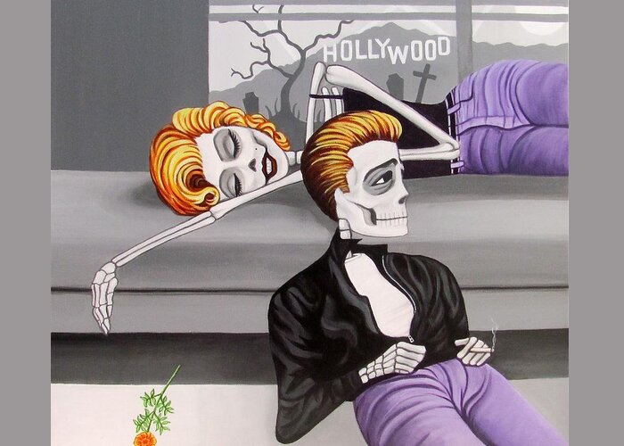 Dia De Los Muertos Greeting Card featuring the painting Marilyn and James by Evangelina Portillo