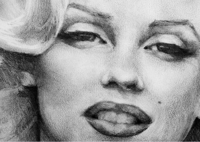 Marilyn Monroe Greeting Card featuring the painting Marilyn Monroe - Close Up by Jani Freimann