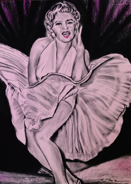 Marilyn Monroe Greeting Card featuring the drawing Marilyn Monroe Pretty In Pink Lite by Eric Dee