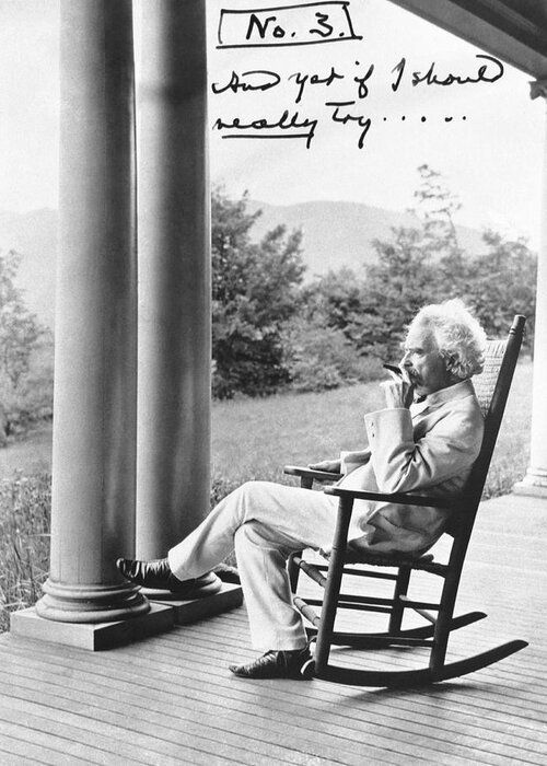 1900's Greeting Card featuring the photograph Mark Twain On A Porch by Underwood Archives